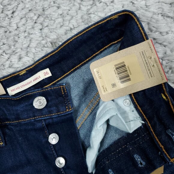 Levi's Ribcage Straight Ankle Stretch Jeans Dark Wash Blue Size 26x27 Ripped - Picture 5 of 9